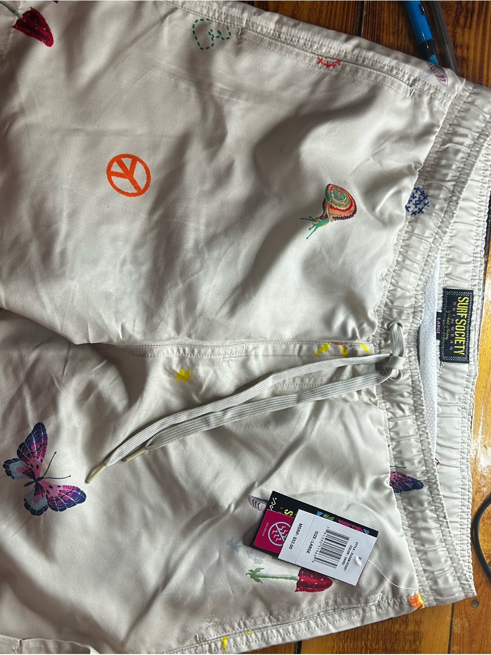 Surf Society cream Embroidered Icon Swim Trunks